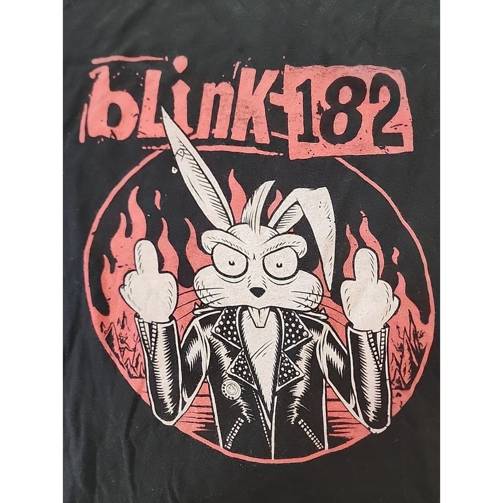 Blink-182 Crappy Punk Rock Bunny T-Shirt Leather Jacket Rabbit Middle Finger S/M - Picture 7 of 7